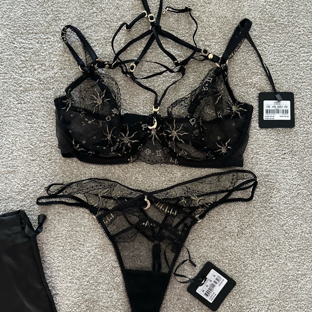 Honey Birdette - Nova Black Lace Lingerie Set- BNWT- SZE M /34E